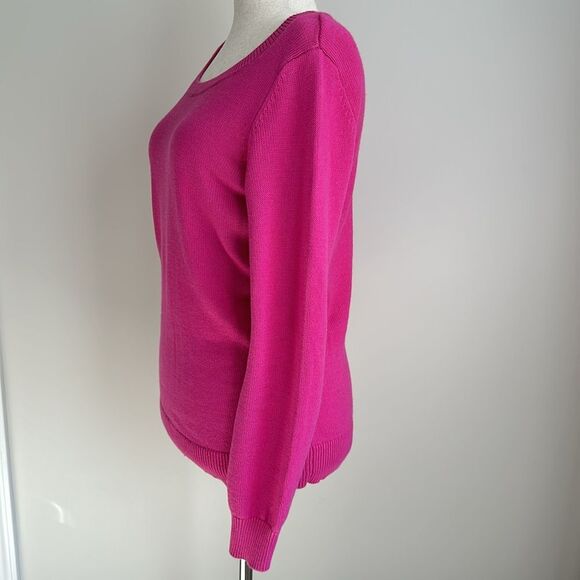 BANANA REPUBLIC Women’s Hot Pink Sequined Elbow Patch Crewneck Sweater Size… - Picture 5 of 11